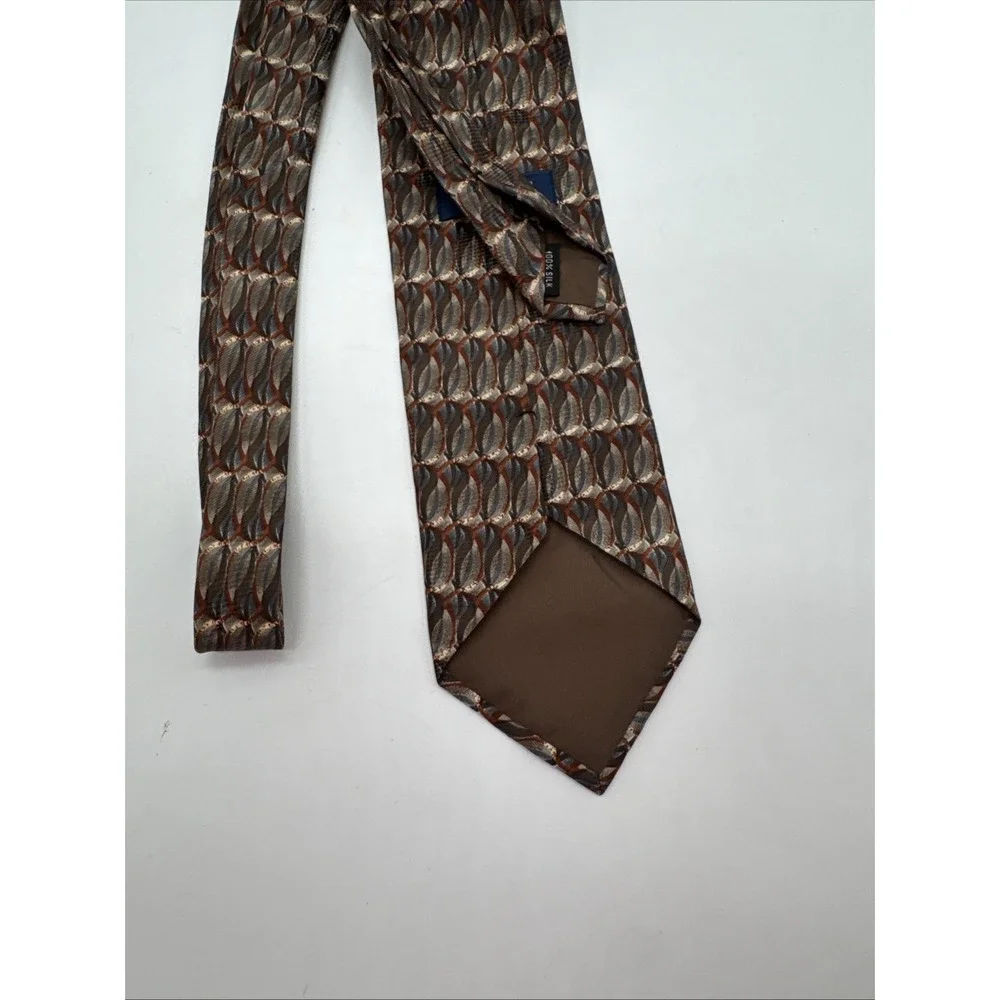 Stafford Men's Silk Tie‎ Neckties 100 Silk Brown Geometric Pattern Italy